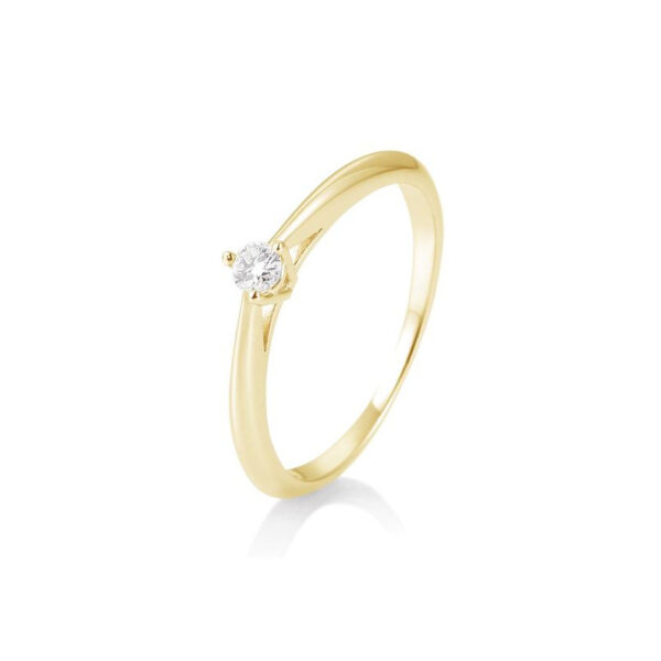 0,10 ct. H Si Bague solitaire or jaune 750/18 ct. avec diamant, 3 griffes