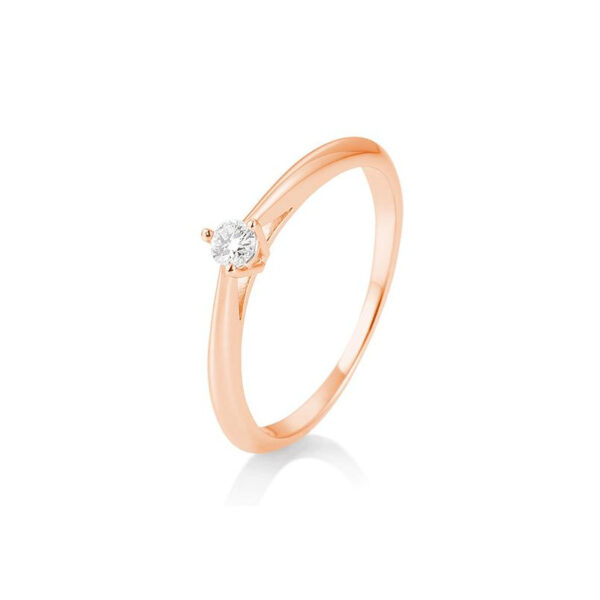 0,10 ct. H Si Bague solitaire or rose 750/18 ct. avec diamant, 3 griffes