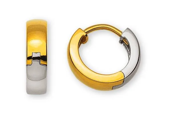 Créoles à charnière, or bicolore (jaune/blanc) 750/ 18 ct., 3.5 x 12.5 mm