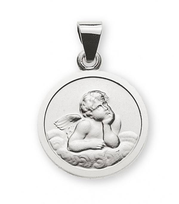 Medaille aus Weißgold 585/14 ct. Engel 12mm