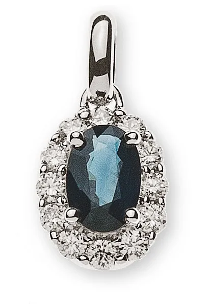 Anhänger aus Weißgold 750/18 ct. mit Saphir 0.65ct. und 12 Brillanten H SI 0.20 ct.