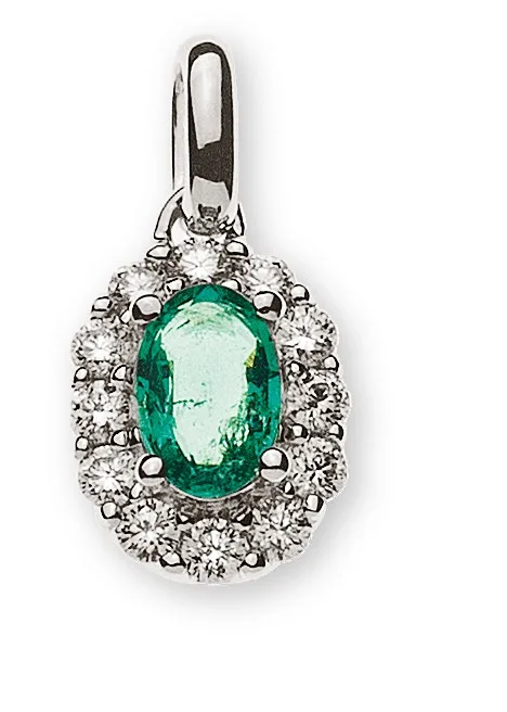 Anhänger aus Weißgold 750/18 ct. mit Smaragd 0,50 ct. und 12 Brillanten H SI 0.23 ct.