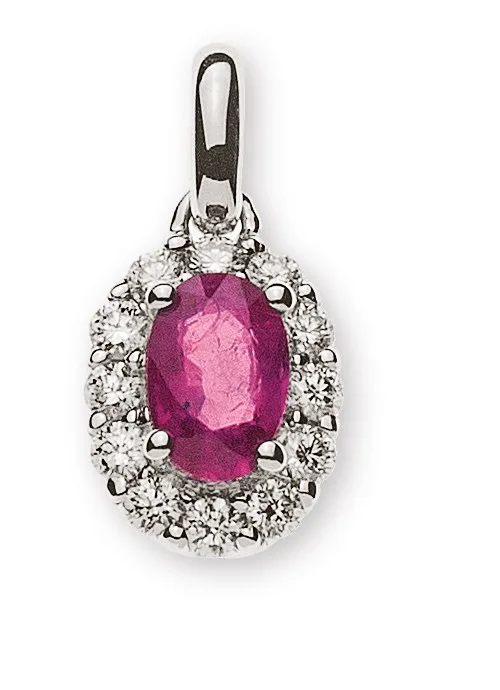 Anhänger aus Weißgold 750/18 ct. mit Rubin 0.53ct. und 12 Brillanten H SI 0.22ct.
