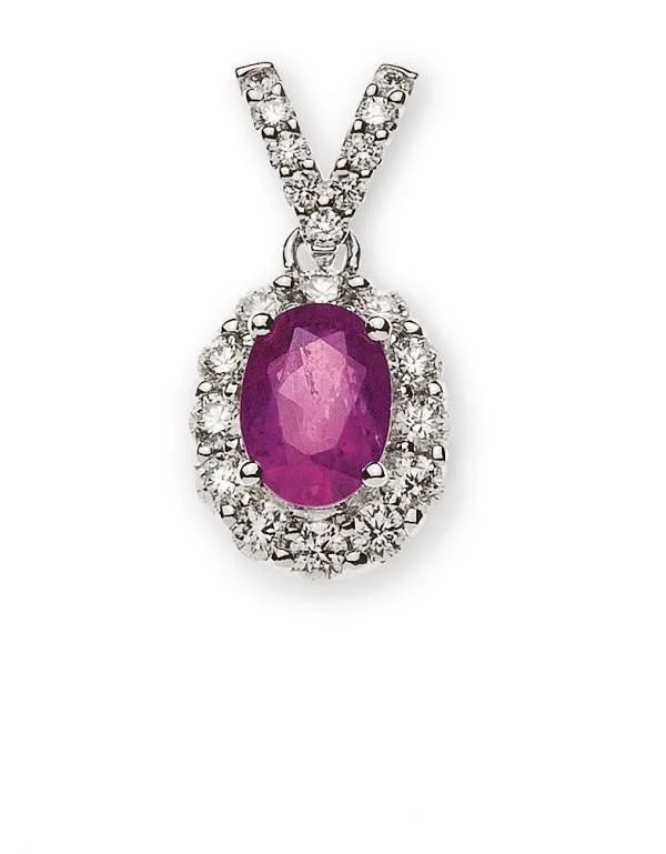 Anhänger aus Weißgold 750/18 ct. mit Rubin 1.02ct. und 21 Brillanten H SI 0.42ct.