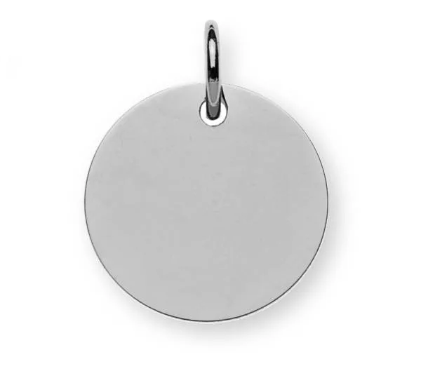 Anhänger runde, polierte Gravurplatte, Weißgold 750/18 ct. 14 mm