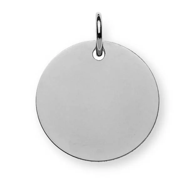 Anhänger runde Gravurplatte, poliert, Weißgold 750/18 ct, 16 mm