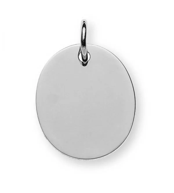 Gravurplattenanhänger, oval, poliert, Weißgold 750/18 ct.16 mm