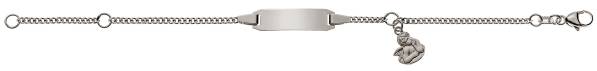 Bracelet d'identité gourmette diamantée pour enfants or blanc 750 14cm avec plaquette rectangulaire longue avec pendentif ange