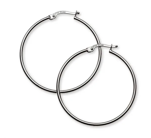 Créoles or blanc 750, tube rond, diamètre 30 mm, largeur 1.5 mm