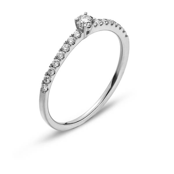 Ring aus Weißgold 750/18 ct. mit 16 Diamanten H SI gesamt 0.15 ct. & 1 Diamant H SI 0.10 ct.