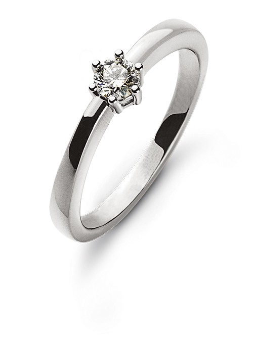 Bague solitaire 6 griffes or blanc 750/18 ct. H SI 0.15 ct.