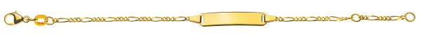 Bracelet d'identité figaro diamantée pour enfants or jaune 375/9 ct. avec plaquette rectangulaire longue