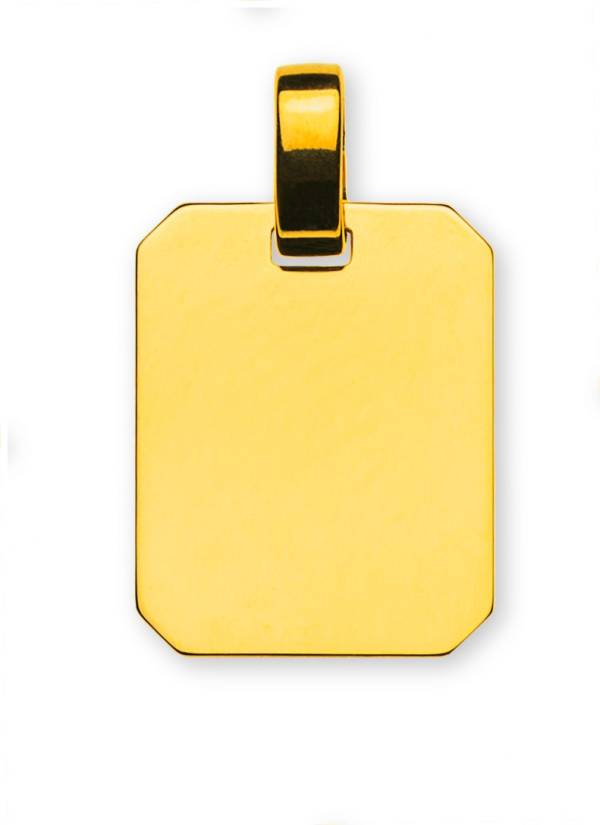 Pendentif or jaune 585/ 14ct. plaque à graver rectangulaire, poli , H: 18 mm L: 14 mm