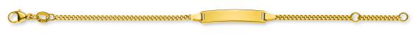 Gefeiltes Gourmet-Identitätsarmband für Kinder aus Gelbgold 585/14 ct, 14 cm mit rechteckigem, langem Plättchen