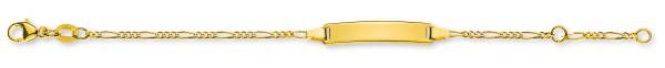 Bracelet d'identité figaro diamantée pour enfants or jaune 585/14 ct. avec plaquette rectangulaire longue