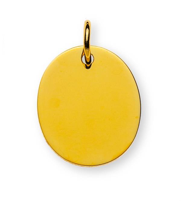 Ovaler Gravuranhänger, 1 Seite poliert, 1 Seite satiniert, 750/ 18 Kt Gelbgold, 16 mm