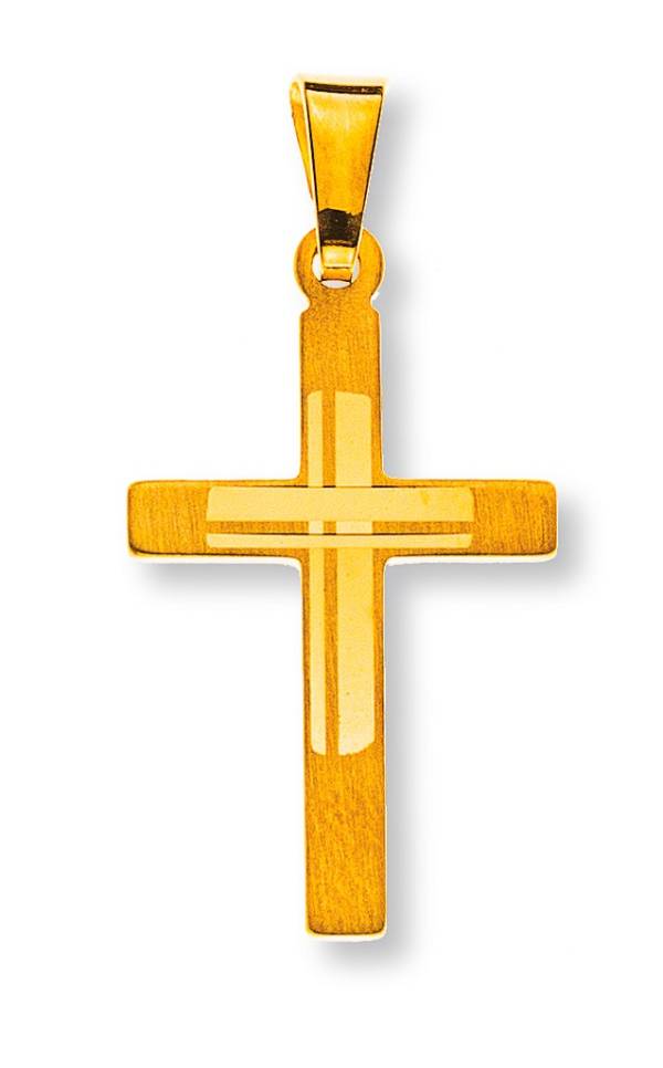 Croix, or jaune 750/ 18ct., avec motif, 20x12mm