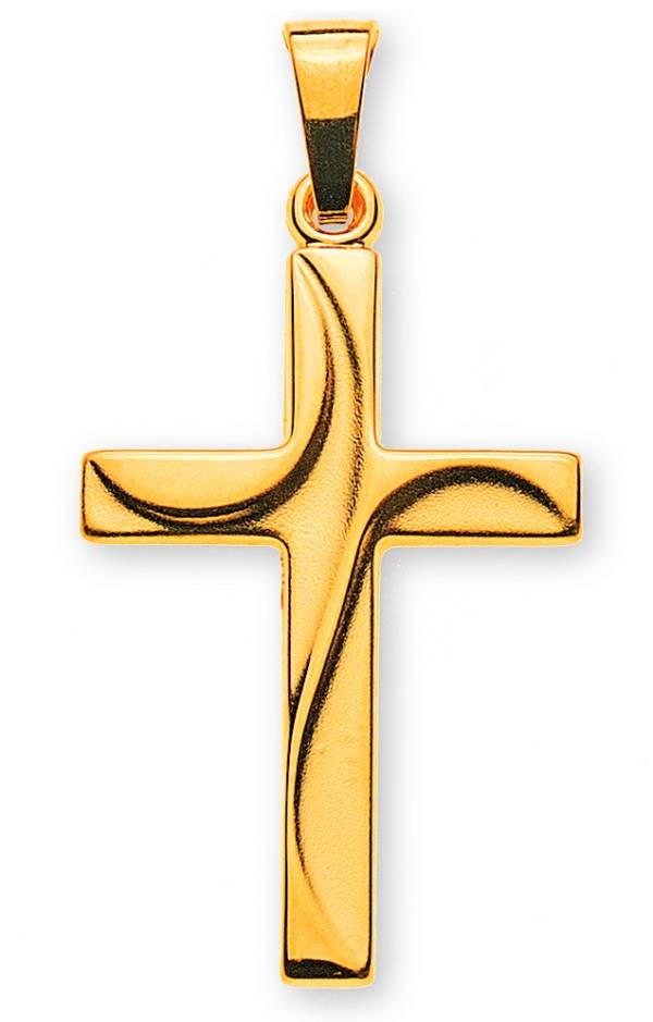 Kreuz, Gelbgold 750/ 18 Kt., sandgestrahlt/ poliert, 21x14mm