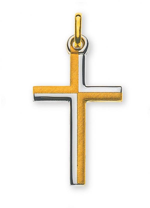 Zweifarbiges Kreuz, 750 / 18 ct Gelbgold, gelb sandgestrahlt, rhodiniert, 20x13mm
