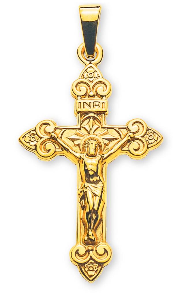 Croix or jaune 750 avec le Christ H: 25mm L: 16mm