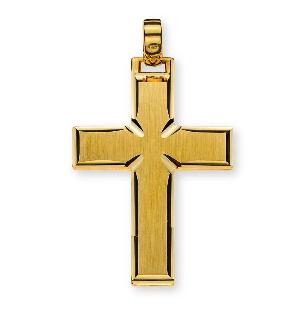 Kreuz, Gelbgold 750/ 18 ct., satiniert, glänzende Kanten, massiv, 30x22mm