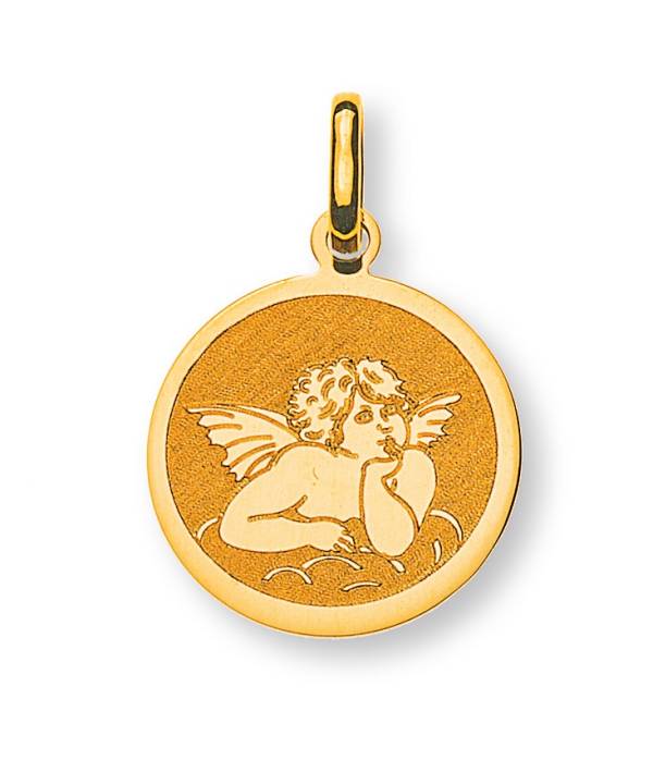 Médaille or jaune 750 ange gravure laser 14mm
