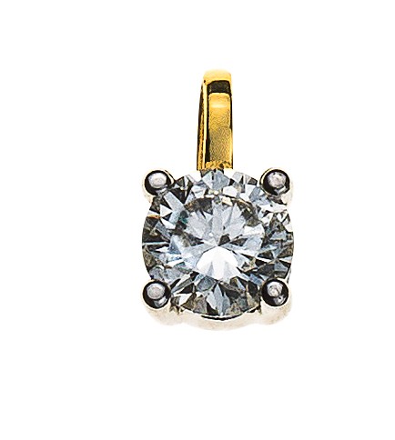 Pendentif solitaire, or jaune 750/ 18 ct., 4 griffes, diamant H SI 0.25 ct.