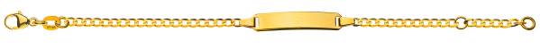 Bracelet d'identité gourmette ouverte diamantée pour enfants or jaune 750/18 ct. avec plaquette rectangulaire longue