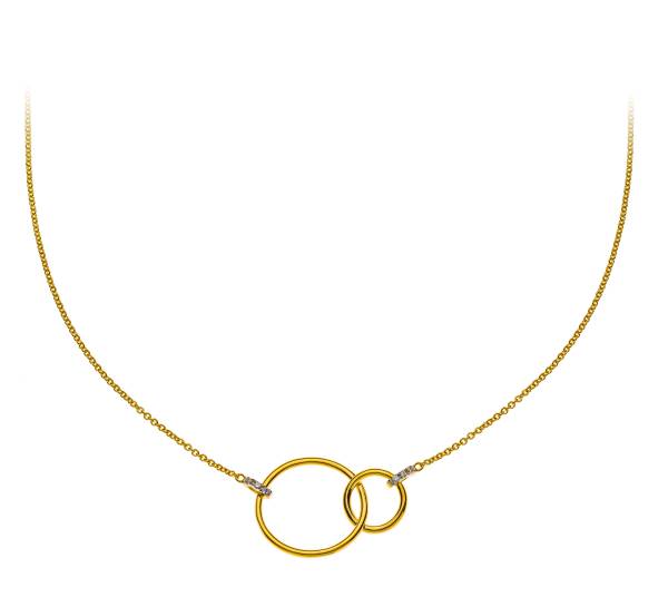 Doppelkreis-Halskette, Gelbgold 750, 45 cm , mit 6 Brillanten H SI 0.02 ct.