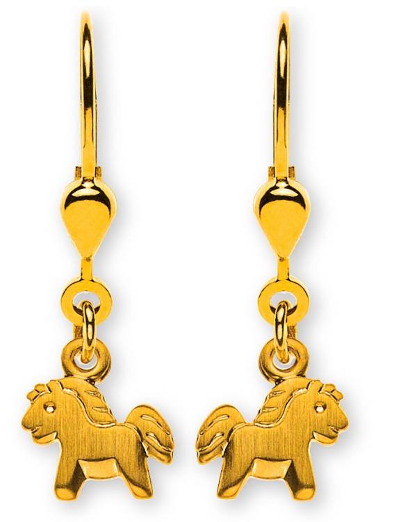 Pendants d'oreilles cheval sablé or jaune 750 avec brisure