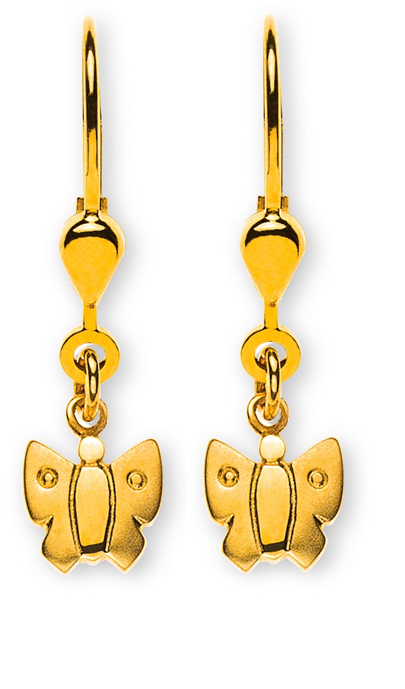 Pendants d'oreilles papillon sablé or jaune 750 avec brisure