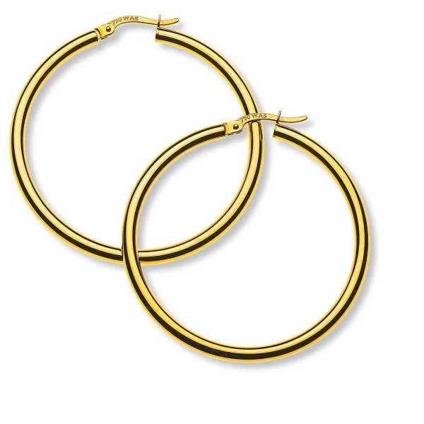 Créoles or jaune 750, tube rond, diamètre 38 mm, largeur 2.5 mm