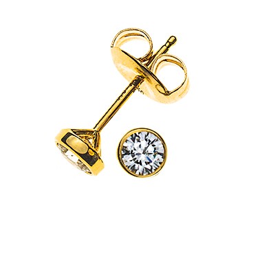 Clous d'oreilles solitaires sertis clos or jaune 750 0.10 ct. H SI