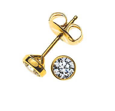 Clous d'oreilles solitaires sertis clos or jaune 750 0.20 ct. H SI