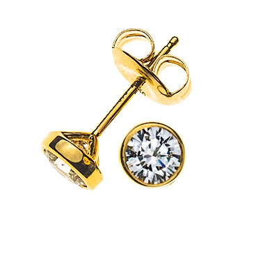 Clous d'oreilles solitaires sertis clos or jaune 750 0.34 ct. H SI