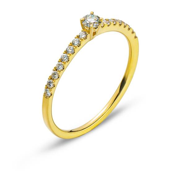 Ring aus Gelbgold 750/18 ct. mit 16 Diamanten H SI tot. 0,15 ct. & 1 Diamant H SI 0.10 ct