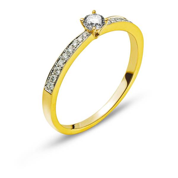 Ring aus Gelbgold 750/18 ct. mit 18 Diamanten H SI tot. 0,10 ct. & 1 Diamant H SI 0.15 ct