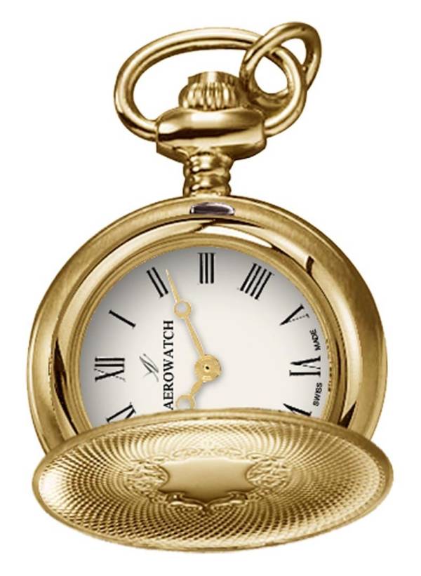 Aérowatch, montre pendentif, quartz, dorée avec décor