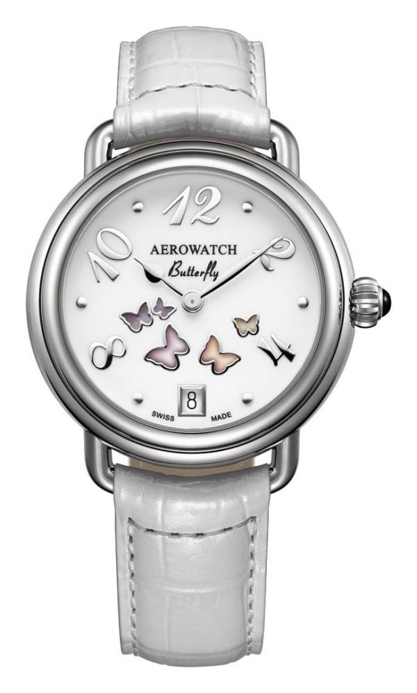 Aerowatch 1942 Lady Butterfly cuir blanc