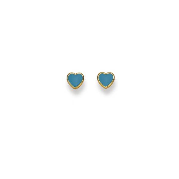 Clous d’oreilles, Coeur, or jaune 750/ 18 ct. laque bleue