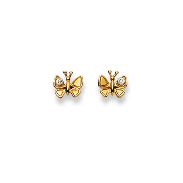 Clous d’oreilles, Papillon, or jaune 750/ 18 ct., zircons