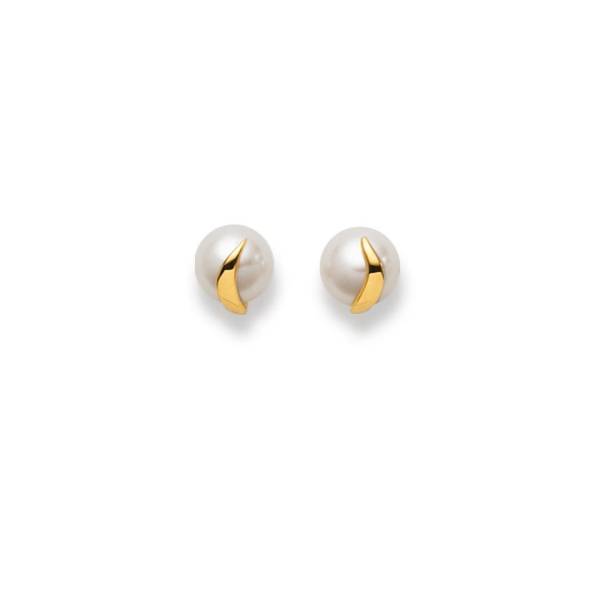 Clous d'oreilles, perles eau douce, 7.5 - 8 mm, or jaune 750/ 18 ct.