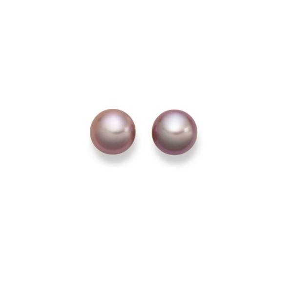 Clous d'oreilles, perles eau douce, grises, 7.5 - 8 mm, or jaune 750/ 18ct.