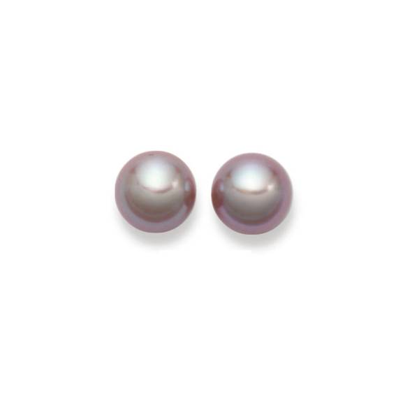 Clous d'oreilles, perles eau douce, grises, 9.5 - 10 mm, or jaune 750/ 18 ct.