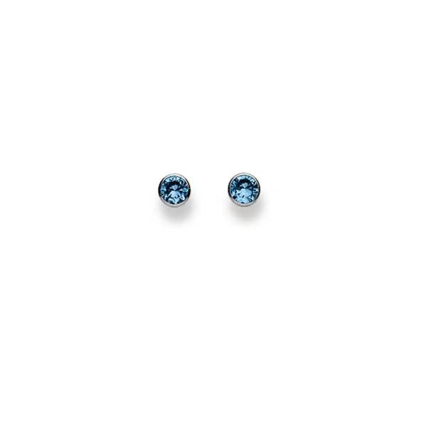 Clous d'oreilles, zircon bleu, 4 mm, or blanc 750/ 18 ct.