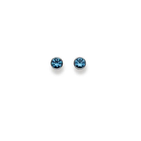 Clous d'oreilles, zircon bleu, 4.5 mm, or blanc 750/ 18 ct.
