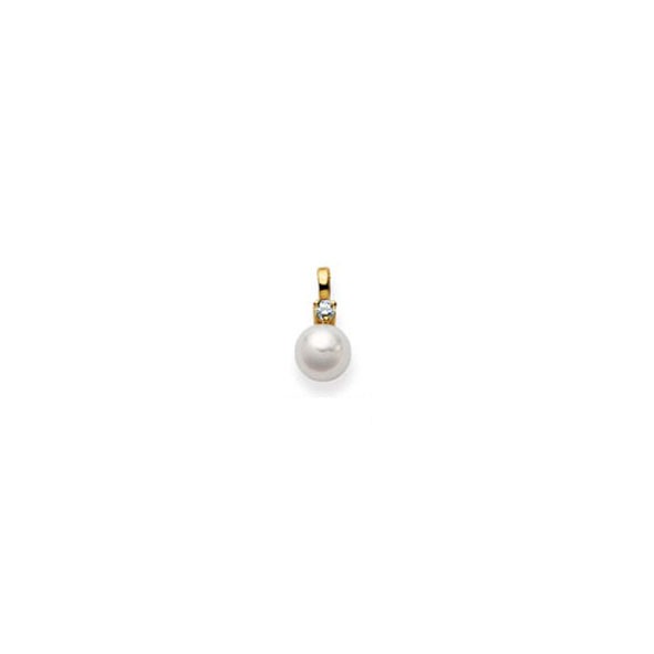 Pendentif avec perle AKOYA, or jaune 750/18 ct. avec diamant 0.06 ct.