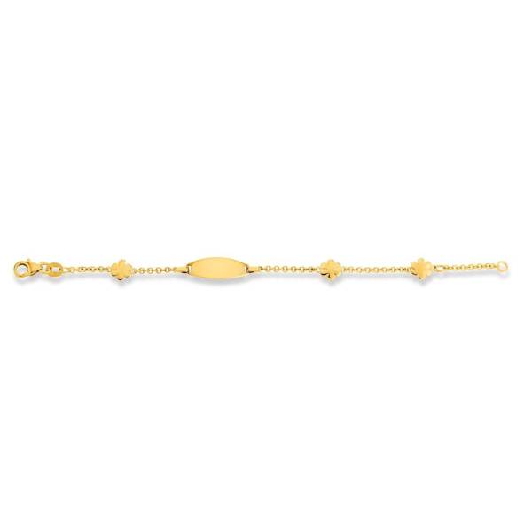 Bracelet d'identité, Figaro, or jaune 750/ 18 ct., 3 fleurs, 14 cm
