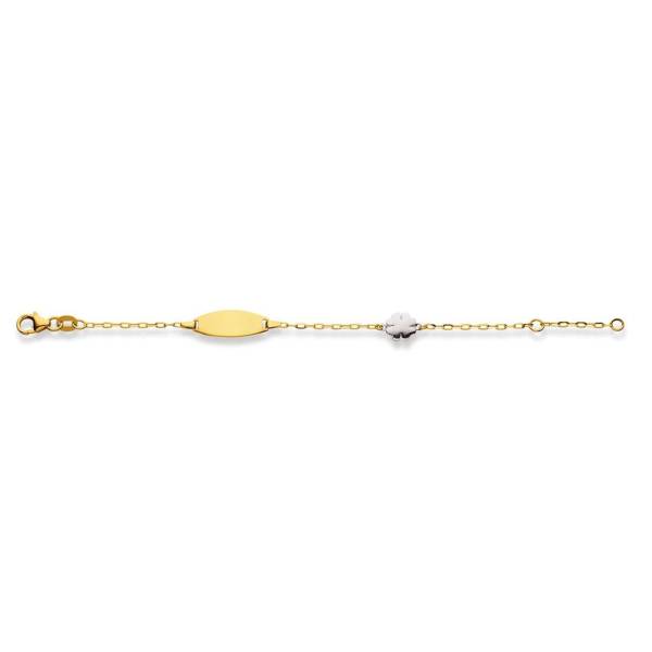 Bracelet d'identité, or bicolore 750/ 18 ct., ovale, trèfle , 14 cm