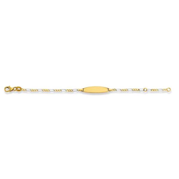 Bracelet d'identité, figaro, or bicolore 750/ 18 ct., ovale, 14 cm